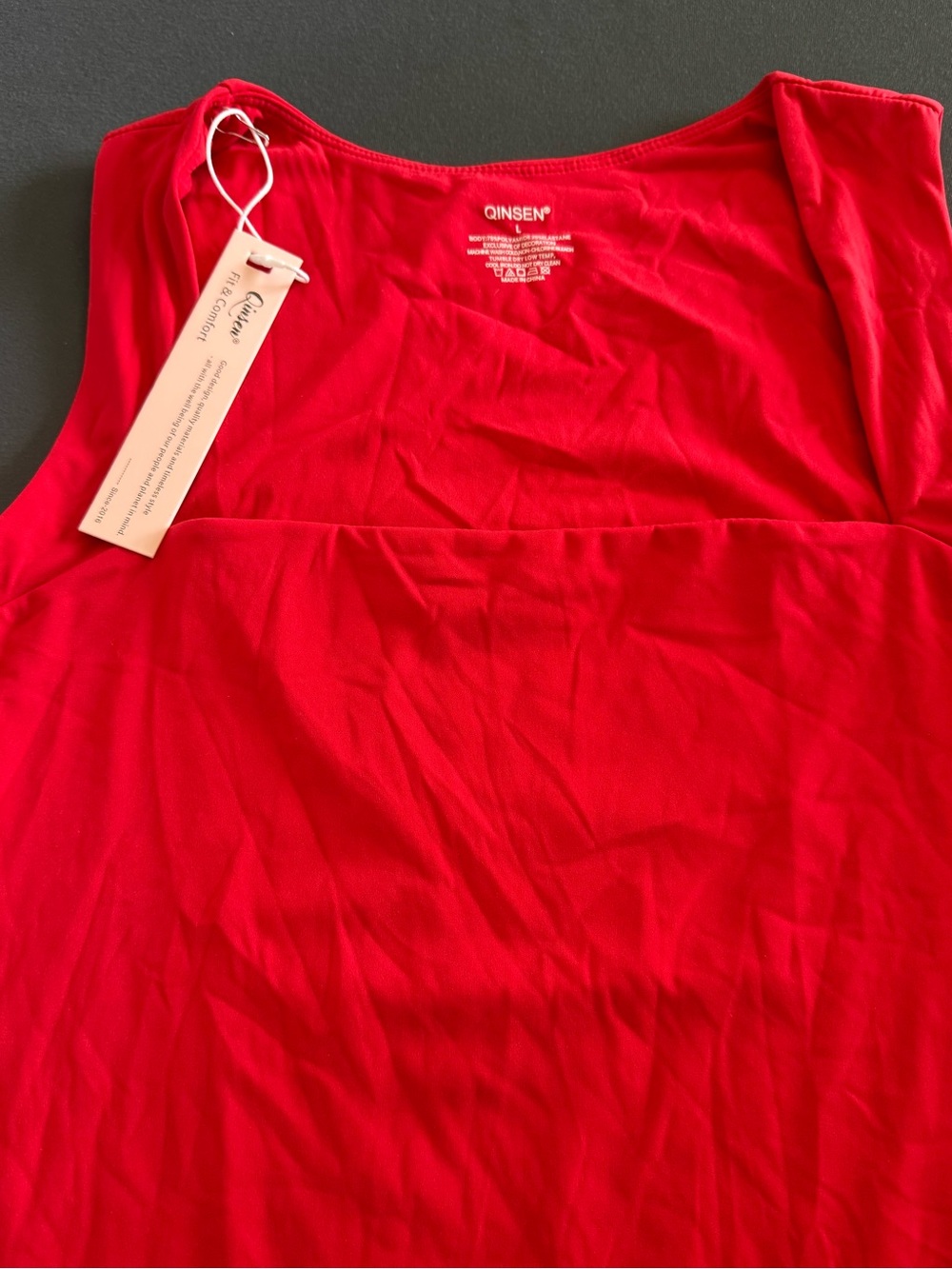 NWT QINSEN Red Square Neck Double-Lined  Top Size Large
